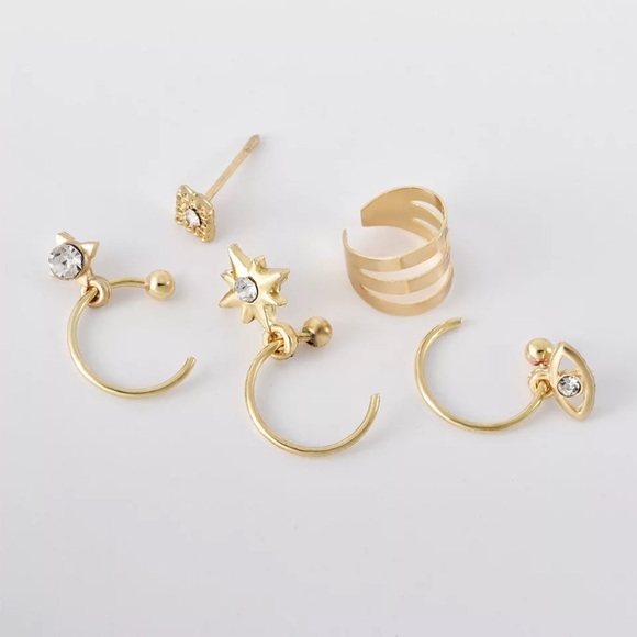 ⚜️[𝟯/$𝟭𝟴]⚜️Gold Crystal 5 Earrings Boho Set NEW - Picture 4 of 7